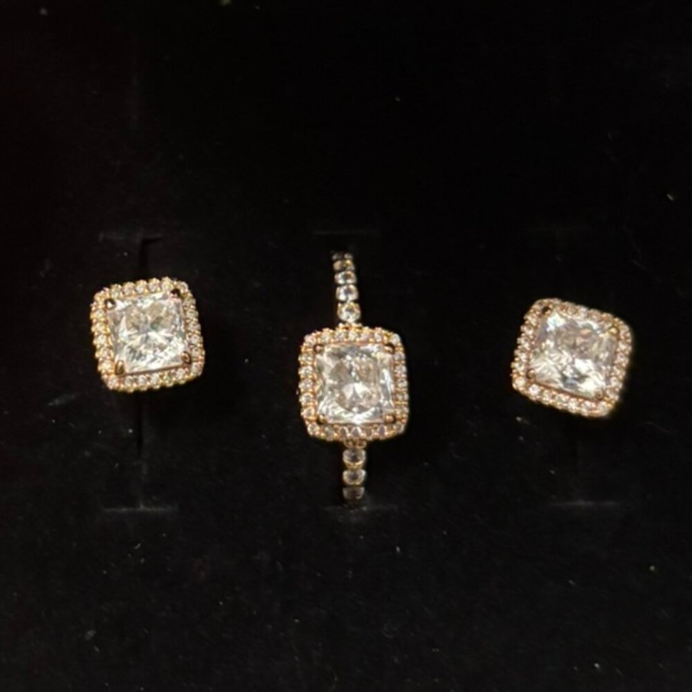 Pandora Rose Gold Sparkling Halo Jewelry Set – Ring & Earrings with CZ Stones